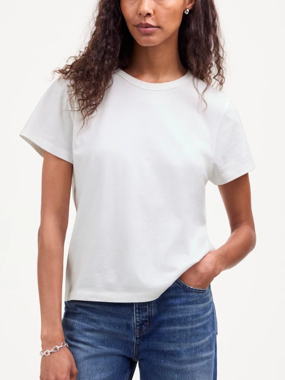 Madewell Perfect Crewneck Short Sleeve Casual Tee Allday Jersey White Size S NWT